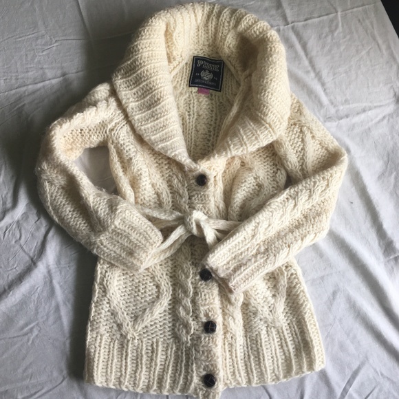 PINK Victoria's Secret Sweaters - PINK Ivory Irish Belted Cozy Wool Cardigan XS EUC